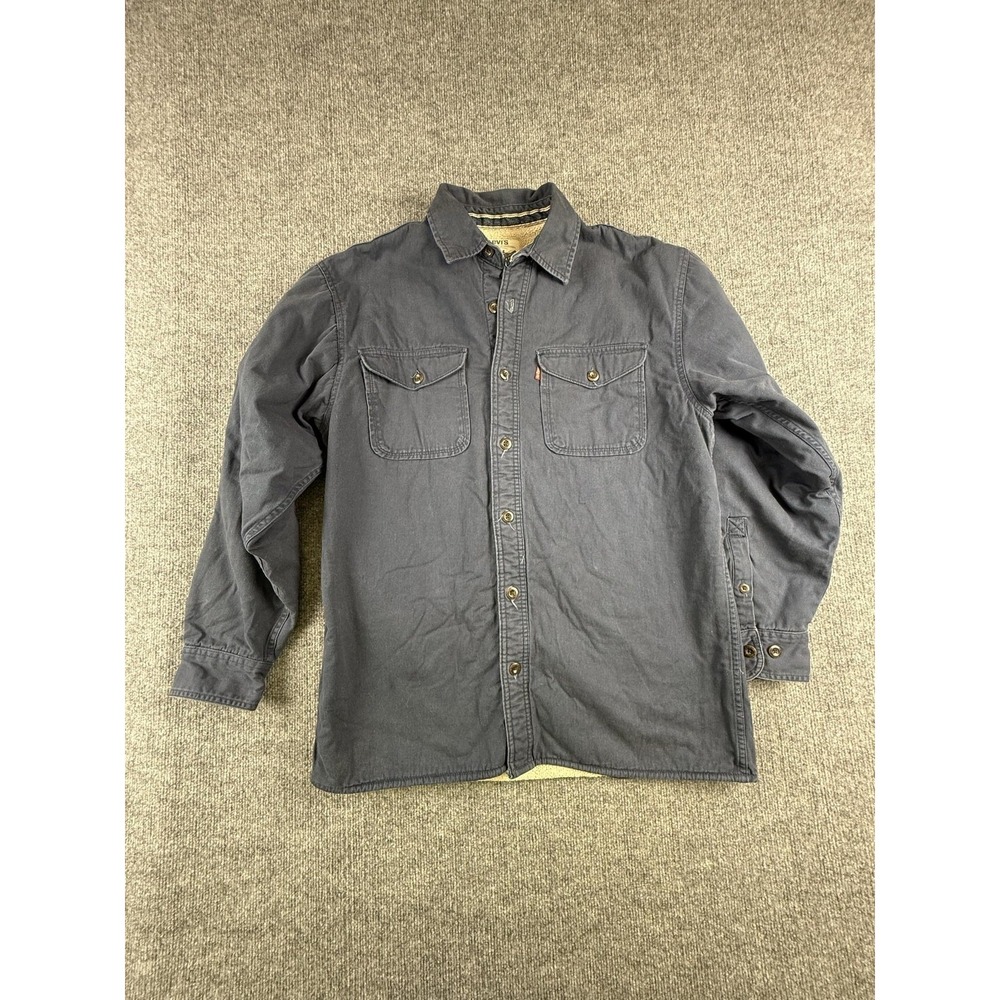 Levis Jacket Mens Medium Blue Sherpa Lined Canvas Button Front Field‎ Workwear